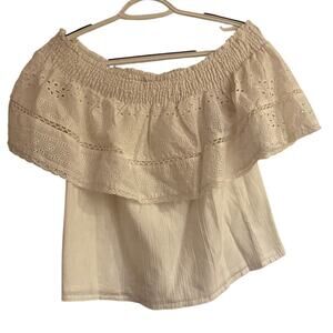 Sofia Vergara White Eyelet Off Shoulder Top Cotton Summer Boho Breezy Sz M